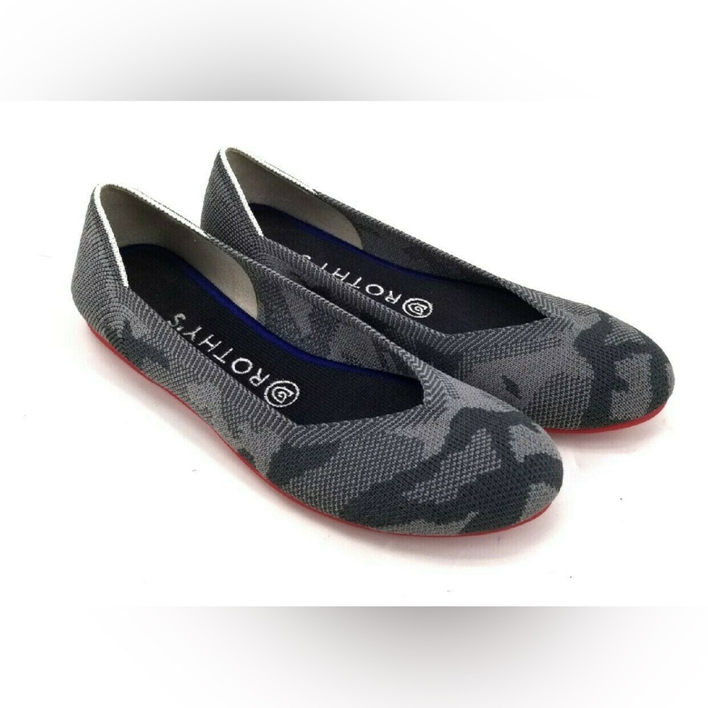 Rothy's Gray and Black Camouflage Loafers